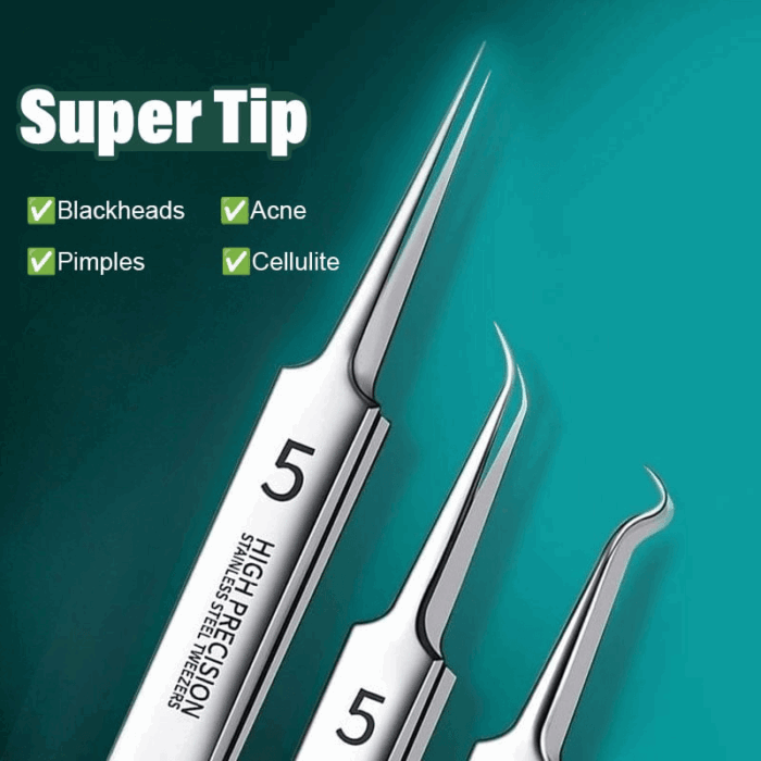 Stainless Steel Blackhead Removal Kit (3 Tweezers) - Image 1