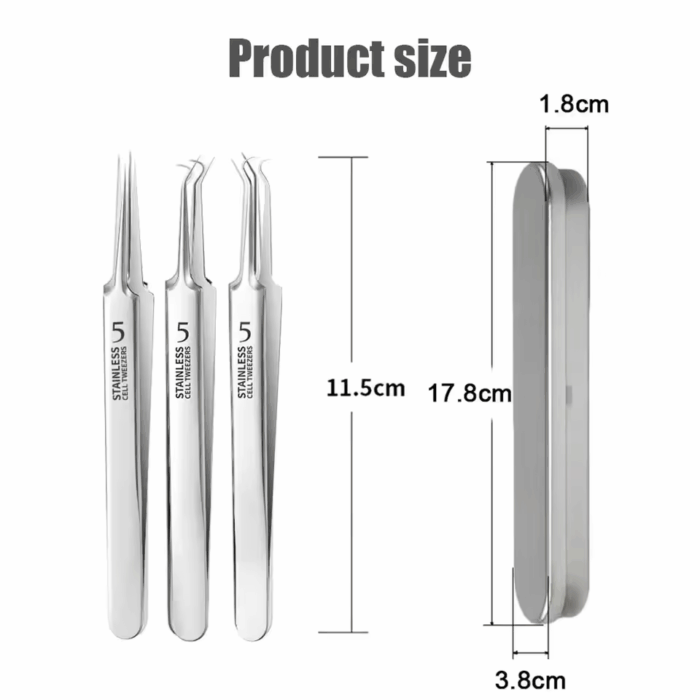 Stainless Steel Blackhead Removal Kit (3 Tweezers) - Image 10